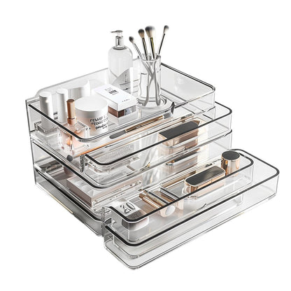 Apey Clear Acrylic Desktop Organizer - Multi-Functional Makeup and Office Stationery Storage Box with Drawers