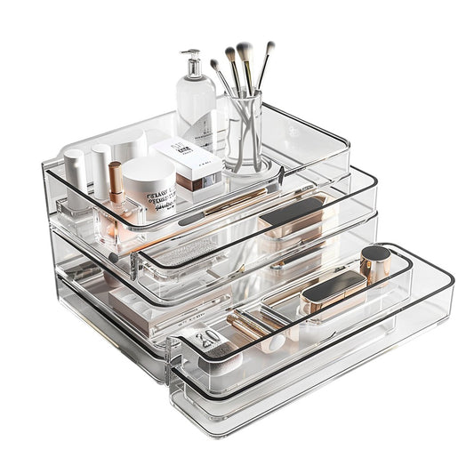 Apey Clear Acrylic Desktop Organizer - Multi-Functional Makeup and Office Stationery Storage Box with Drawers