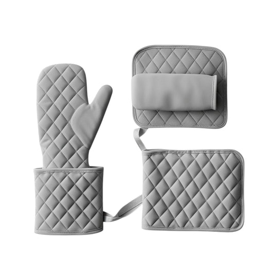 Apey Heat Resistant Silicone Oven Mitts and Pot Holders Set - Non-Slip Flexible Kitchen Cooking Gloves, 4-Piece Kit